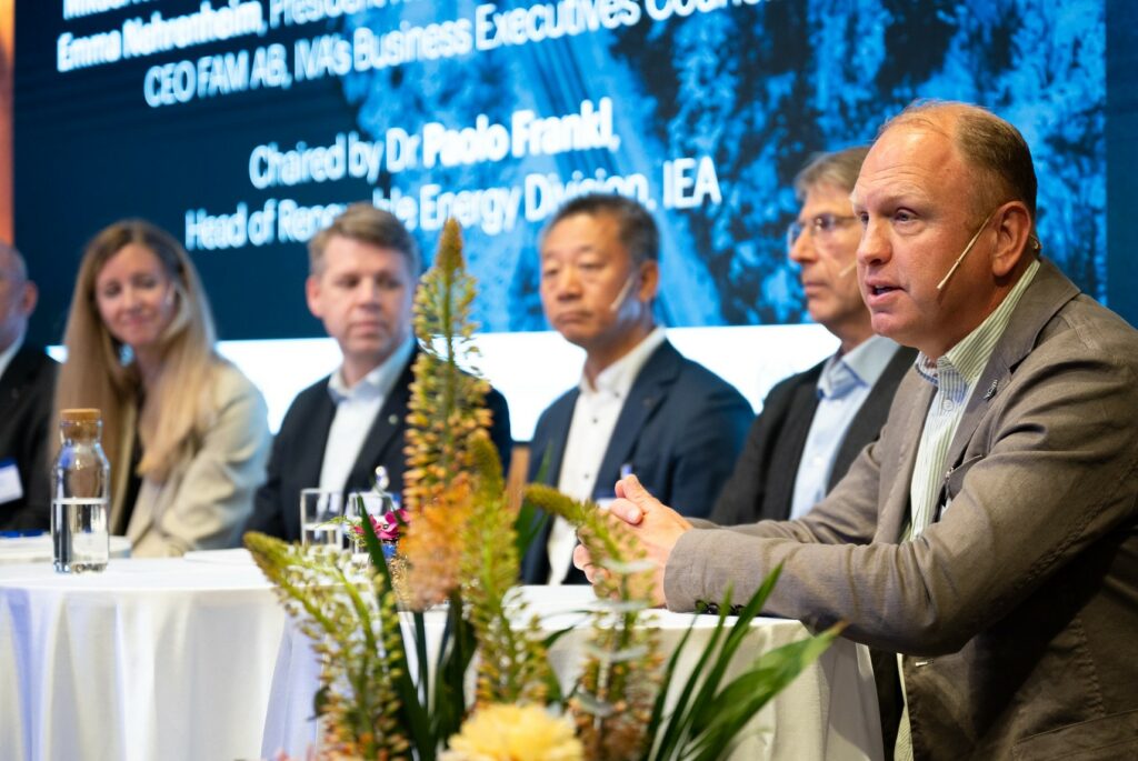 Emma Nehrenheim, Northvolt Materials, Mikael Nordlander, Vattenfall, Martin Pei, SSAB, Jan Moström, LKAB, and Henrik Henriksson, H2 Green Steel. Photo: Erik Cronberg, IVA.