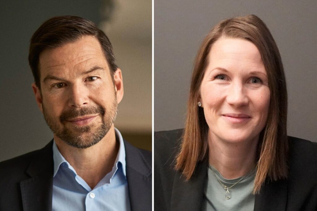 Ola Hansén, ansvarig för public affairs på Stegra, och Lisa Åkerlund, ansvarig för energilagringslösningar på ENBW Sverige.